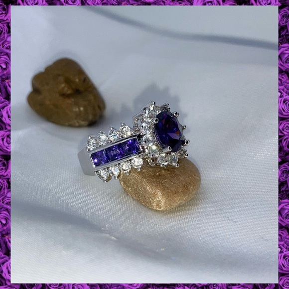 1.25ct Amethyst Zircon Micro Paved Halo Bling Ring - Picture 9 of 10